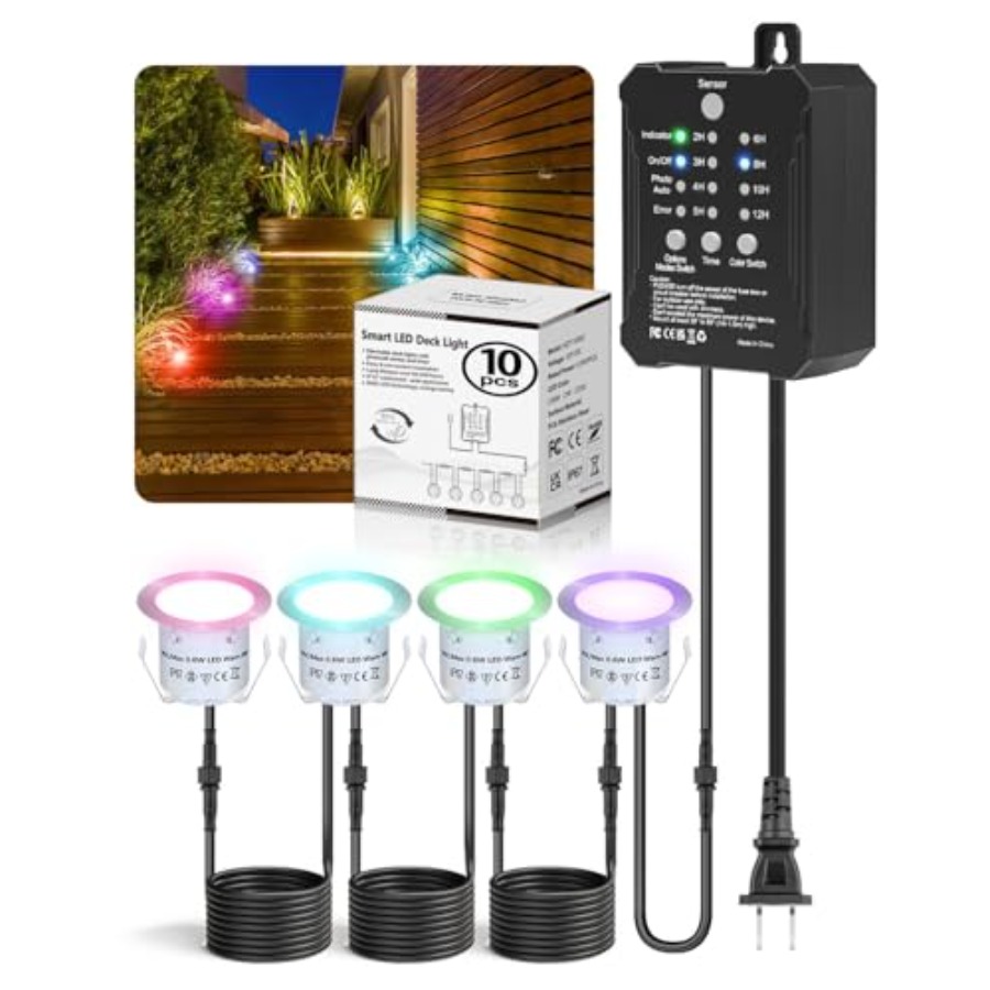 Outdoor Lighting Kits Low Voltage - RGBデッキライトキット、低電圧変圧器タイマーと光電センサー付き、屋外IP67防水、庭、階段、パティオ用