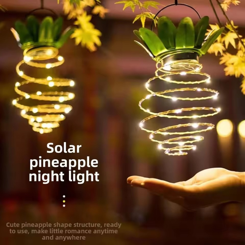 Outdoor Lighting No Wiring - ソーラー充電ライト LED 銅線ライトストリングパイナップル鉄ランタン屋外防水庭装飾吊り下げライト
