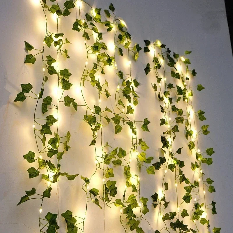 Outdoor Lighting No Wiring - 1/4/8 個 2 メートルクライミング籐ライトストリング柳の葉 USB 屋外銅線籐ウェディングパーティー装飾
