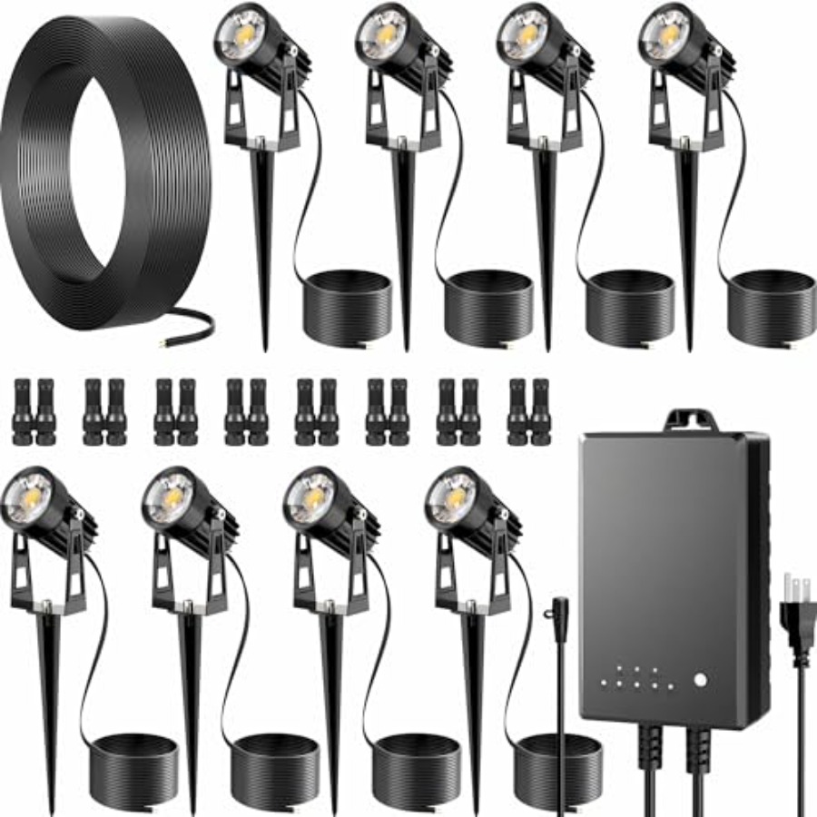 Outdoor Lighting Kits Low Voltage - オールインワン屋外低電圧景観照明キット LED景観スポットライト 60W変圧器と65フィートワイヤー付き 防水O