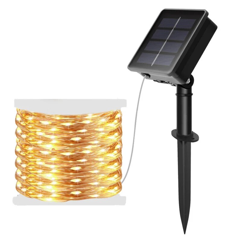 Outdoor Lighting No Wiring - 防水銅線LEDストリングライト,太陽光発電,屋外ランプ,庭,結婚式,クリスマスパーティー,100