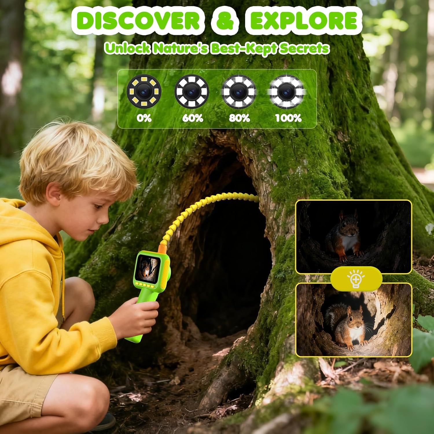 Outdoor Lighting Kits - 子供用内視鏡、ライト付きボアスコープスネークカメラおもちゃ、屋外キャンプ自然探検用STEM教育科学玩具