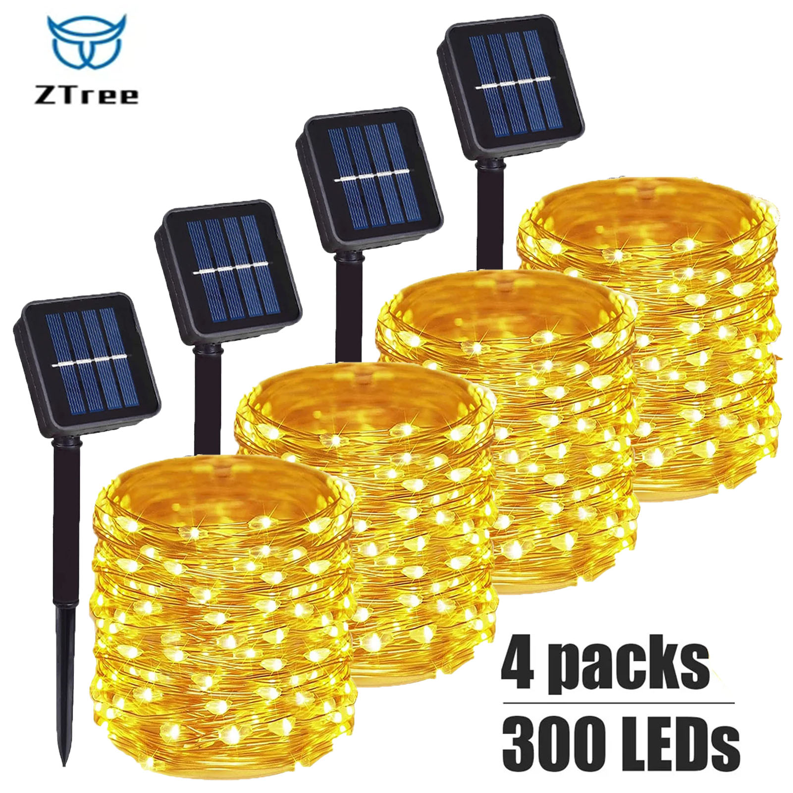 Outdoor Lighting No Wiring - 1 〜 4 個ソーラーストリングライト屋外防水 8 モードフェアリーライト銅線装飾照明パティオ庭パーティー結婚式