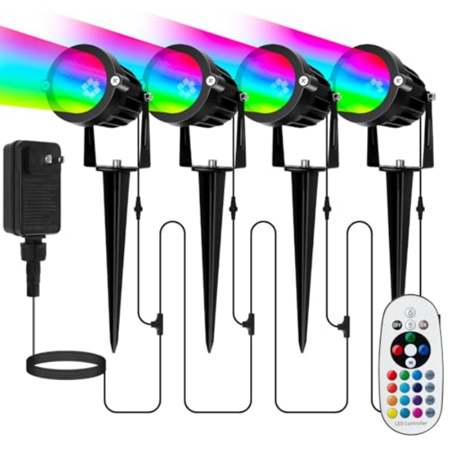 Outdoor Lighting Kits Low Voltage - ハロウィンやクリスマス用の屋外スポットライト：4-in-1 RGBW低電圧景観照明キット、プラグイン式変圧器付き、6W 24V IP65