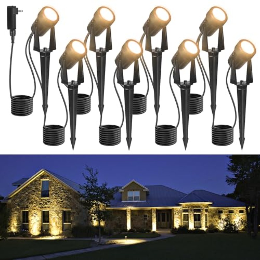Outdoor Lighting No Wiring - 85.3フィートLED屋外景観スポットライト低電圧、24W有線アップライト、変圧器付き、IP65防水屋外プラグインライト