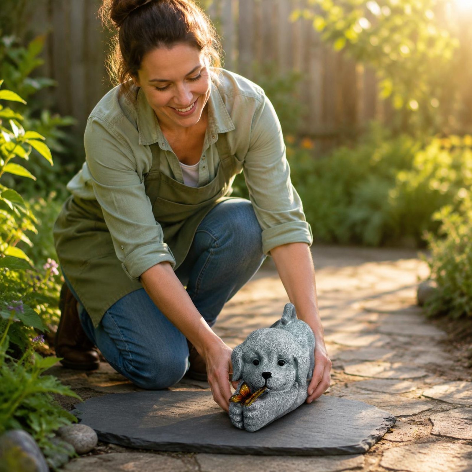 Outdoor Lighting No Wiring - ソーラー犬像樹脂工芸品ソーラー犬ライト屋外装飾省エネ庭用配線不要