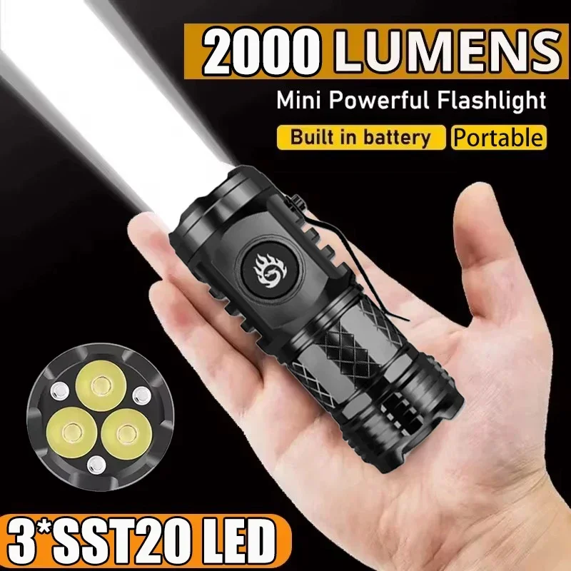 Outdoor Lighting Permanent - 高強力戦術懐中電灯 3LED ミニキーホルダートーチ USB 充電式屋外防水キャンプランタン キャップクリップ付き