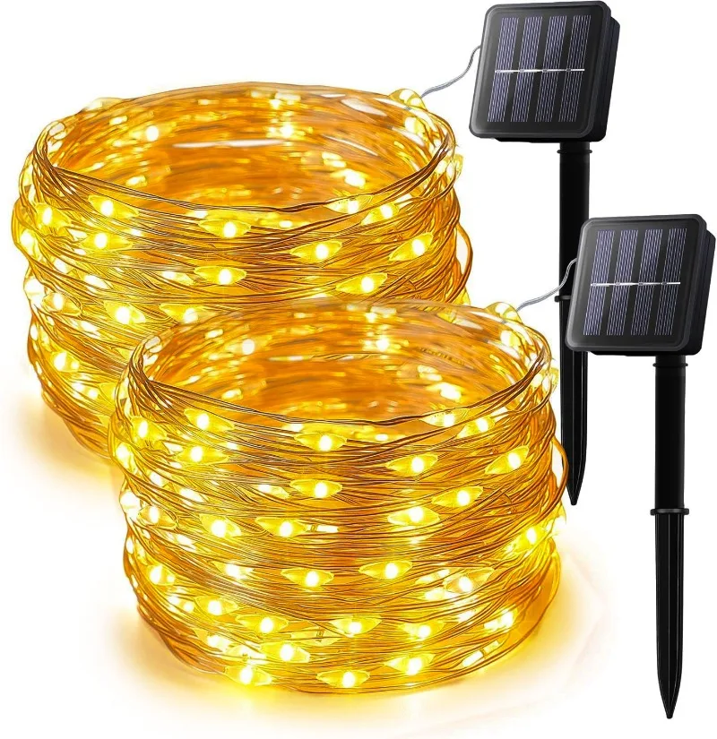Outdoor Lighting No Wiring - 防水屋外ソーラーストリングライト,銅線クリスマスライト,パティオ装飾,フェアリーライト,8モード