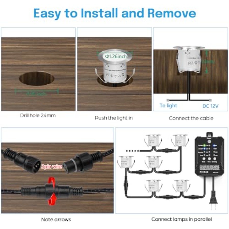 RGBデッキライトキット、低電圧変圧器タイマーと光電センサー - Outdoor Lighting Kits Low Voltage のレビューと価格