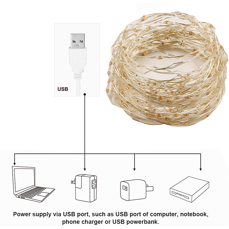 Led フェアリーライト銅線ストリング 1/2/5/10 メ - Outdoor Lighting No Wiring のレビューと価格
