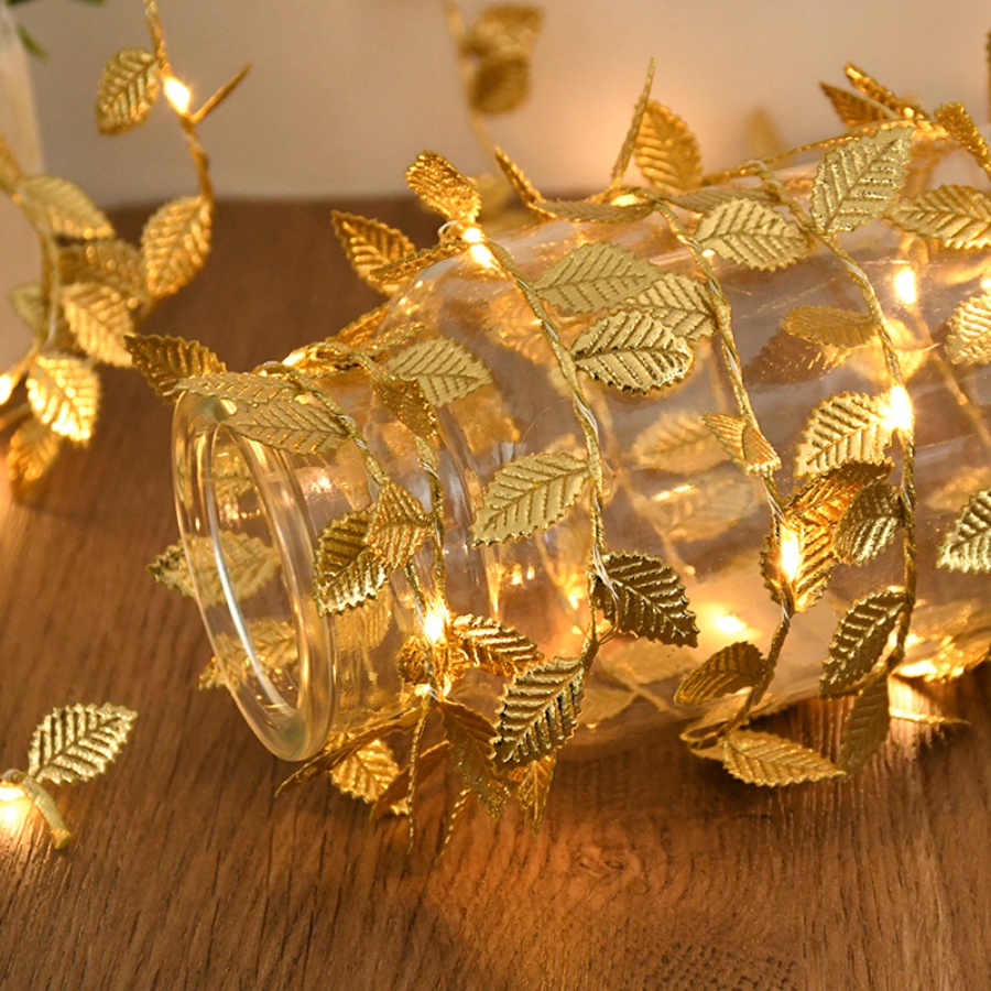 ゴールデンリーフラタン銅線ストリングフェアリーライト電池式、 - Outdoor Lighting No Wiring のレビューと価格