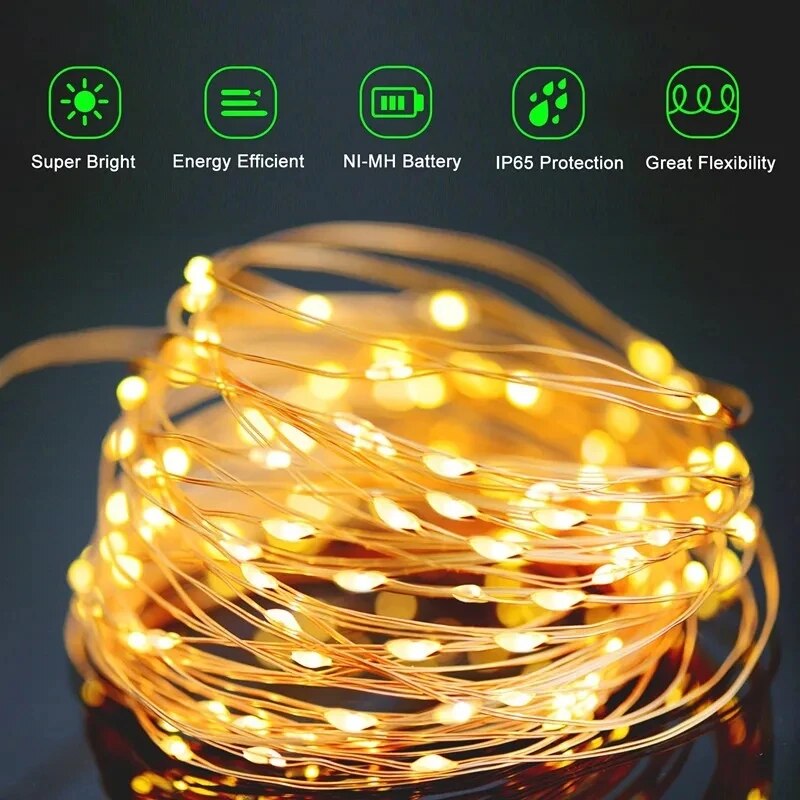 防水銅線LEDストリングライト,太陽光発電,屋外ランプ,庭, - Outdoor Lighting No Wiring のレビューと価格