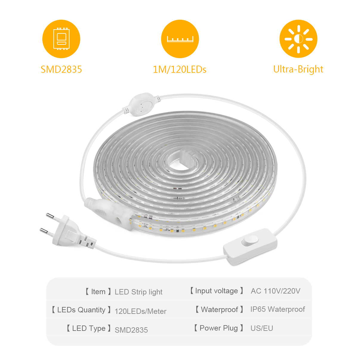 高輝度 LED ストリップライト 2835 防水 110V  - Outdoor Lighting Switch のレビューと価格