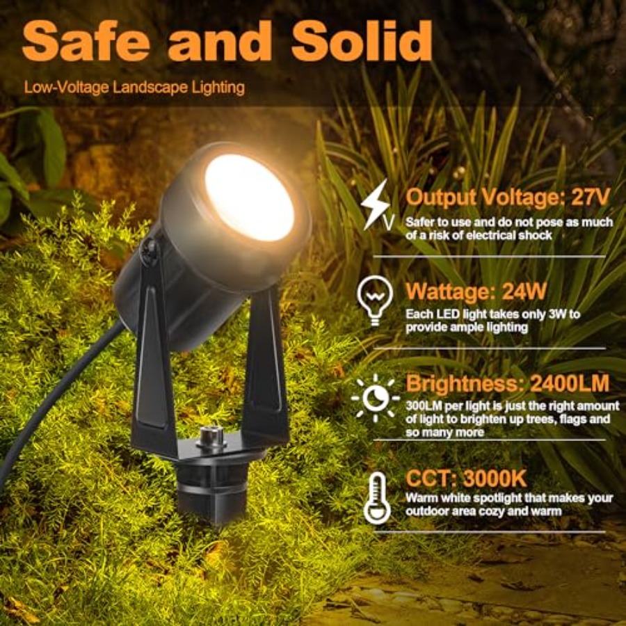 85.3フィートLED屋外景観スポットライト低電圧、24W有 - Outdoor Lighting No Wiring のレビューと価格