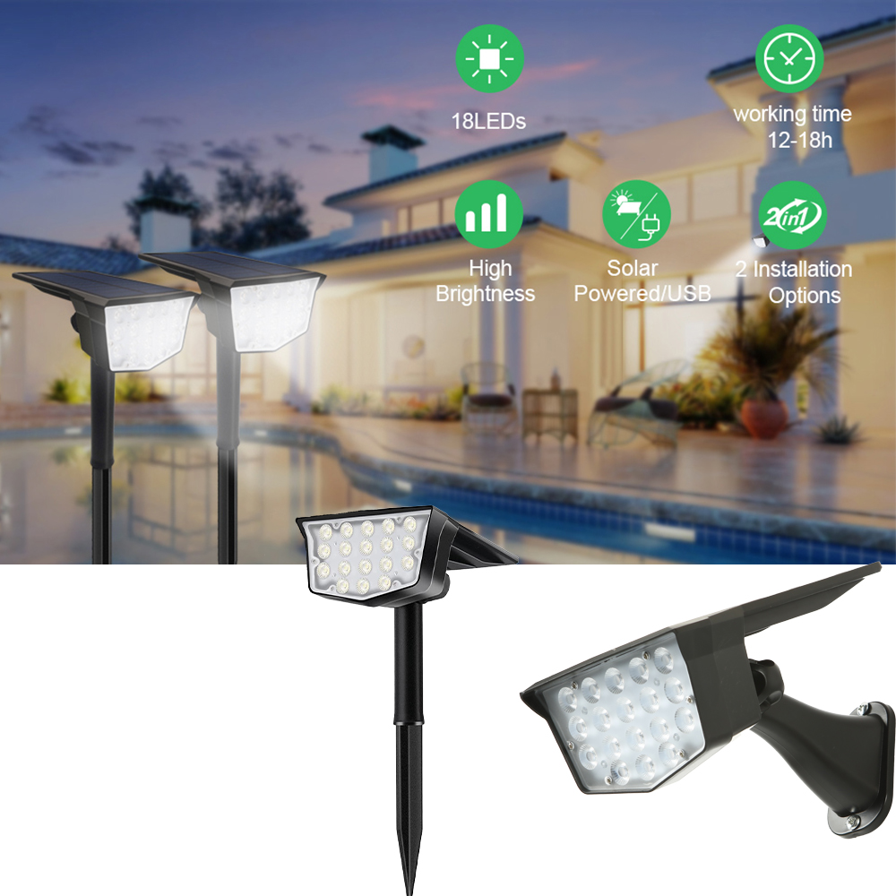 2個入りソーラー屋外スポットライト 700ルーメン 防水US - Outdoor Lighting Switch のレビューと価格