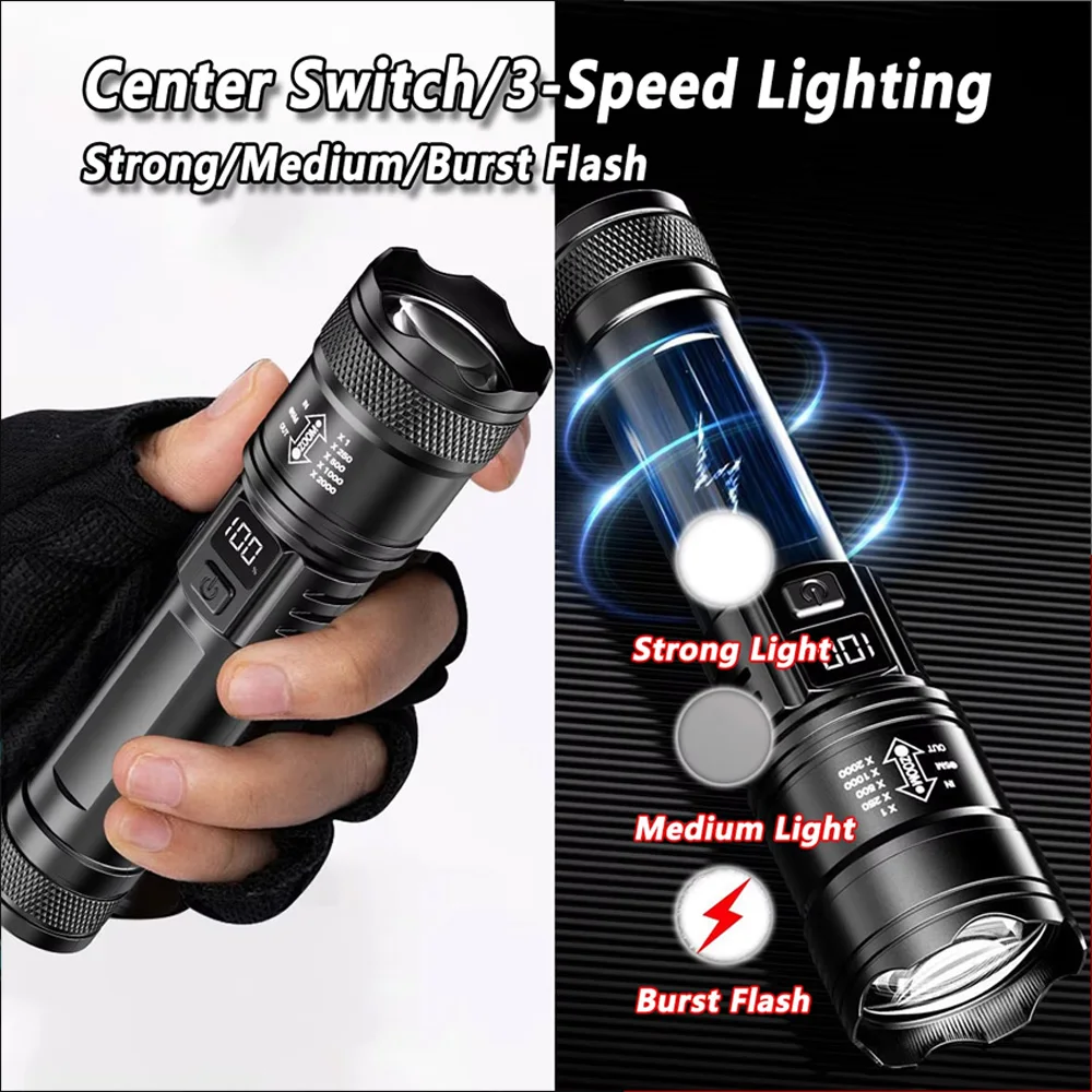 充電式 LED 懐中電灯 ズーム可能なトーチ LCD ディス - Outdoor Lighting Permanent のレビューと価格