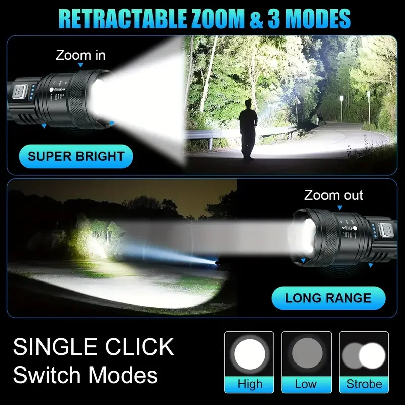 戦術的な LED 懐中電灯 2000LM USB 充電式防水 - Outdoor Lighting Permanent のレビューと価格