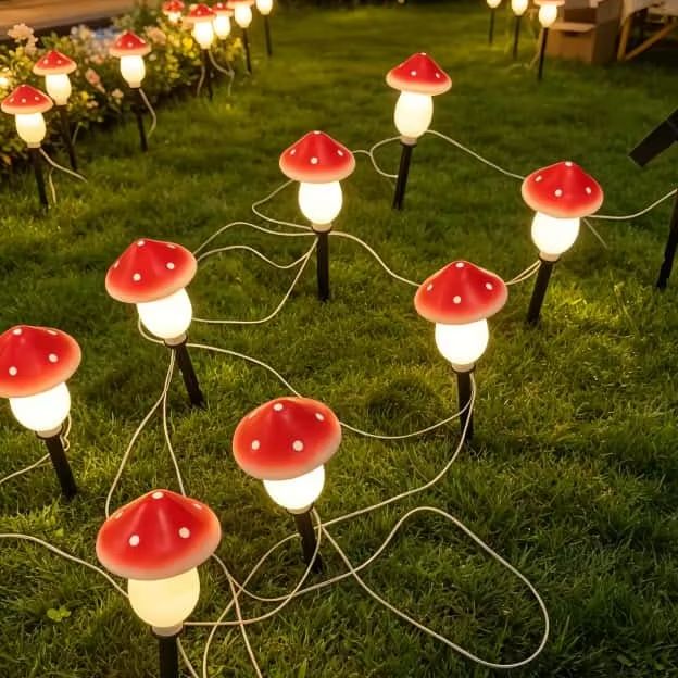 ソーラーマッシュルームストリングライト 防水屋外ステークライ - Outdoor Lighting Switch のレビューと価格