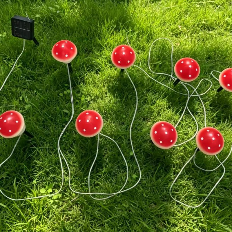 ソーラーマッシュルームストリングライト 防水屋外ステークライ - Outdoor Lighting Switch のレビューと価格